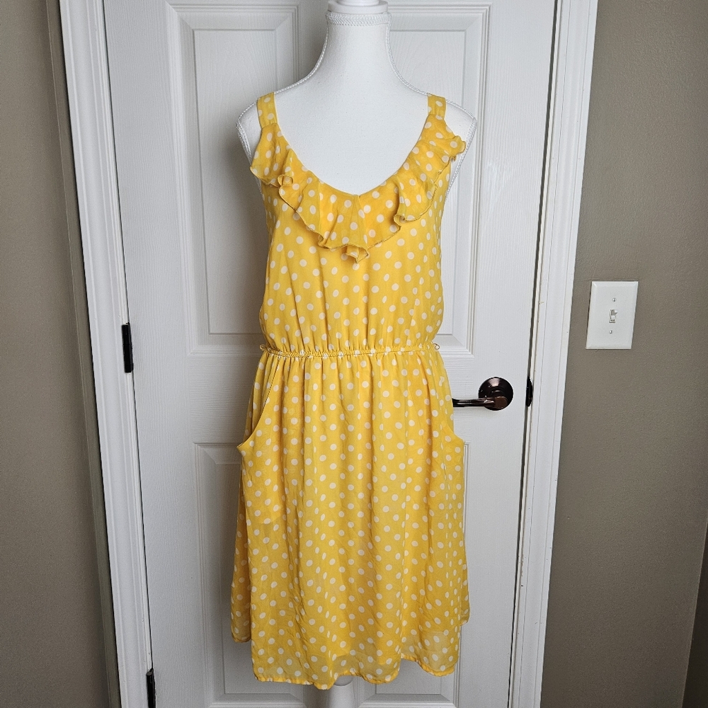 Maurices Yellow Polka Dot Flirty Dress Size Medium
